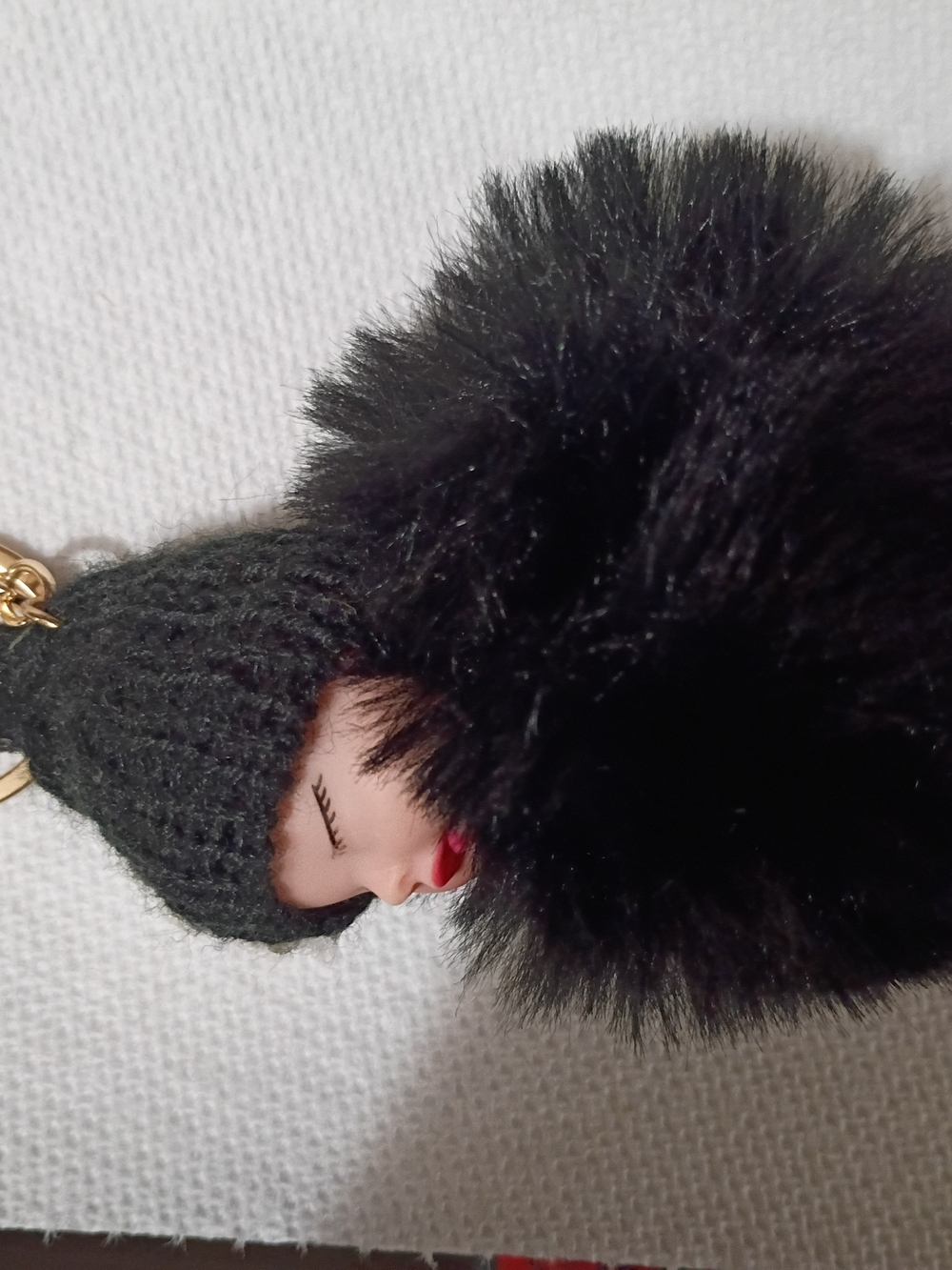 Source Unknown Black Fur Pom-Pom Doll Keychain